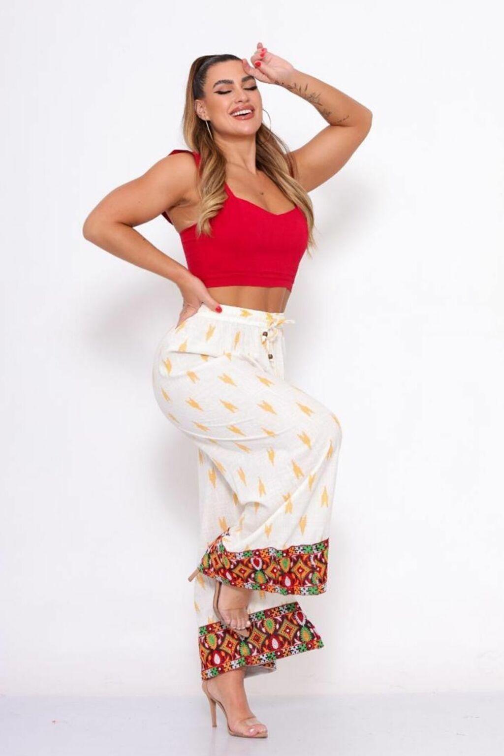 Calça Indiana Feminina Branca Estampada Coleção Vibe Maia - Indra Moda Indiana