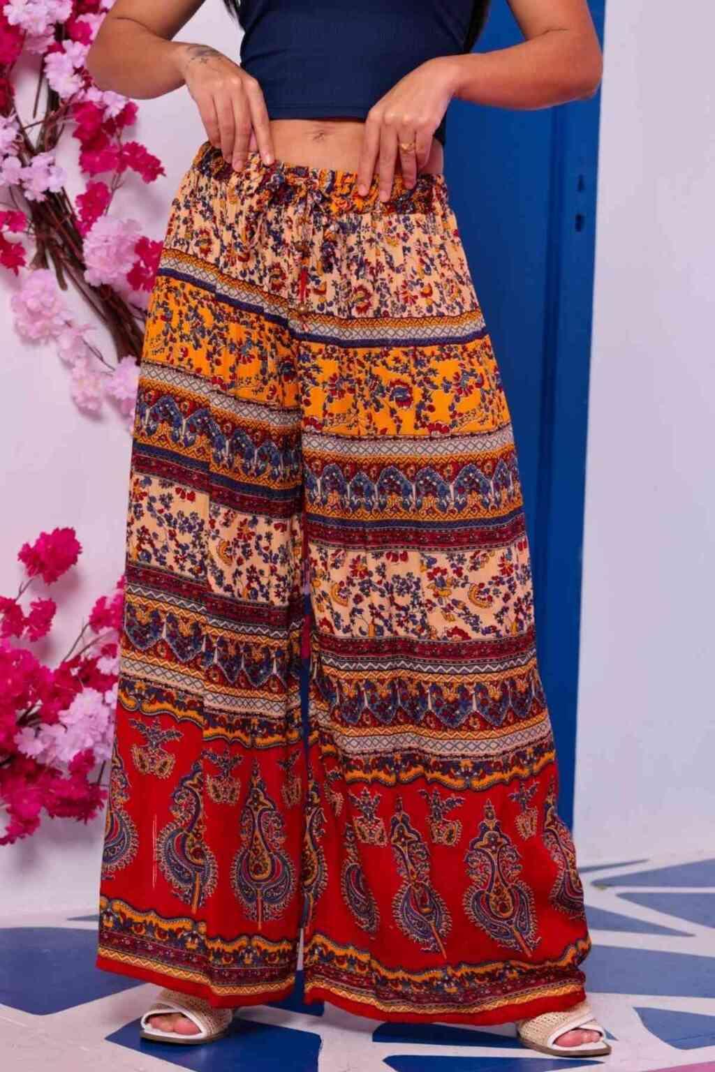 Calça Indiana Panta Ajustável Estampa Maia Viscose - Indra Moda Indiana