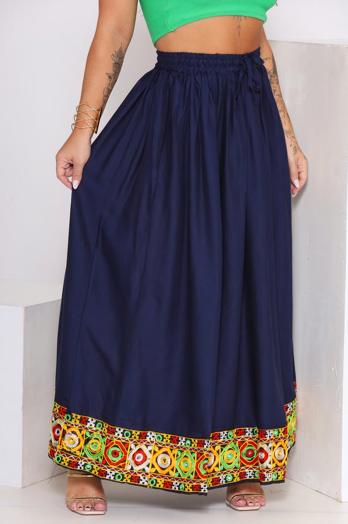 Saia Longa Rodada Bordado Maia Viscose - Indra Moda Indiana