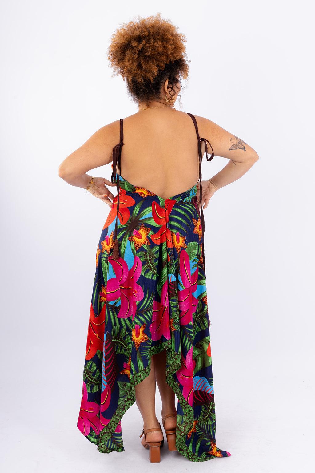 Vestido Explosão Tropical Longo Boho Retrô Coleção Premium 3157 - Indra Moda Indiana