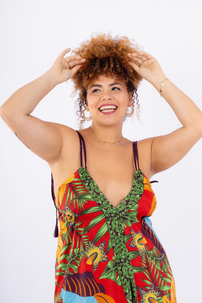 Vestido Explosão Tropical Longo Boho Retrô Coleção Premium 4079 - Indra Moda Indiana