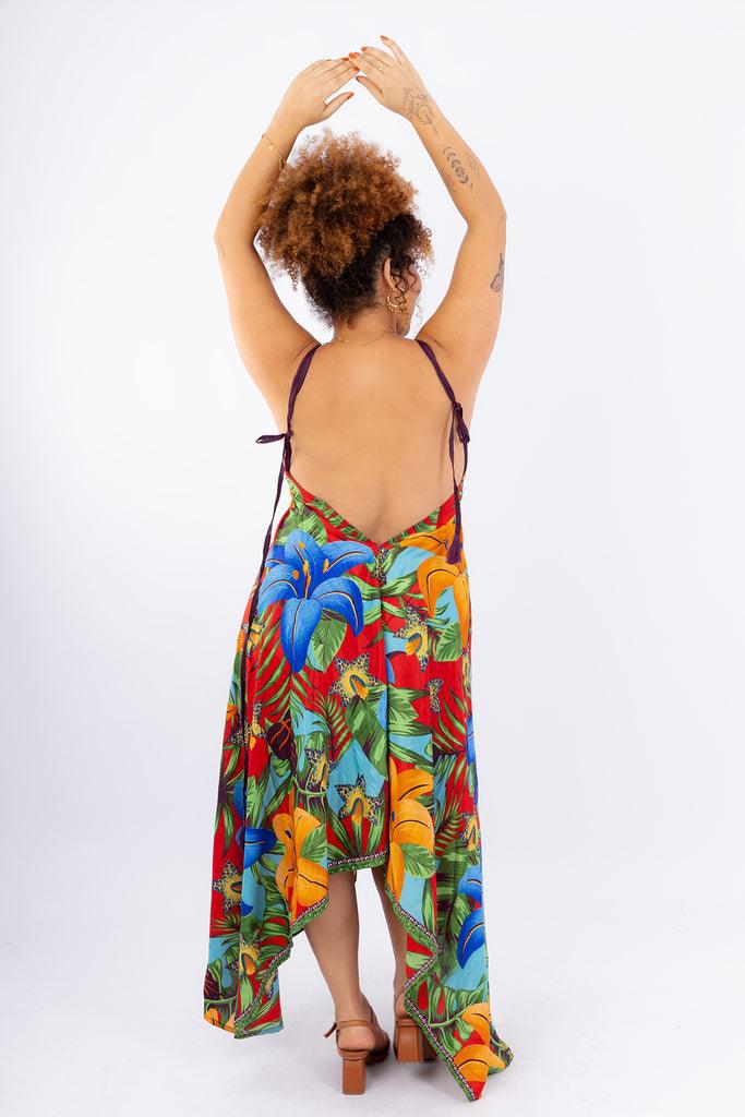 Vestido Explosão Tropical Longo Boho Retrô Coleção Premium 4079 - Indra Moda Indiana