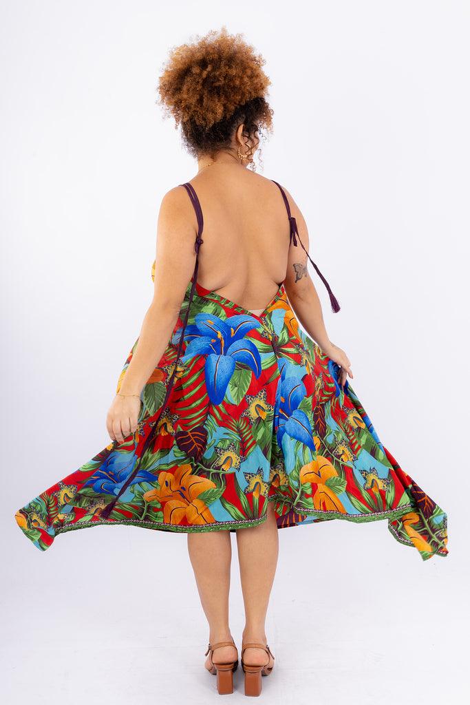 Vestido Explosão Tropical Longo Boho Retrô Coleção Premium 4079 - Indra Moda Indiana