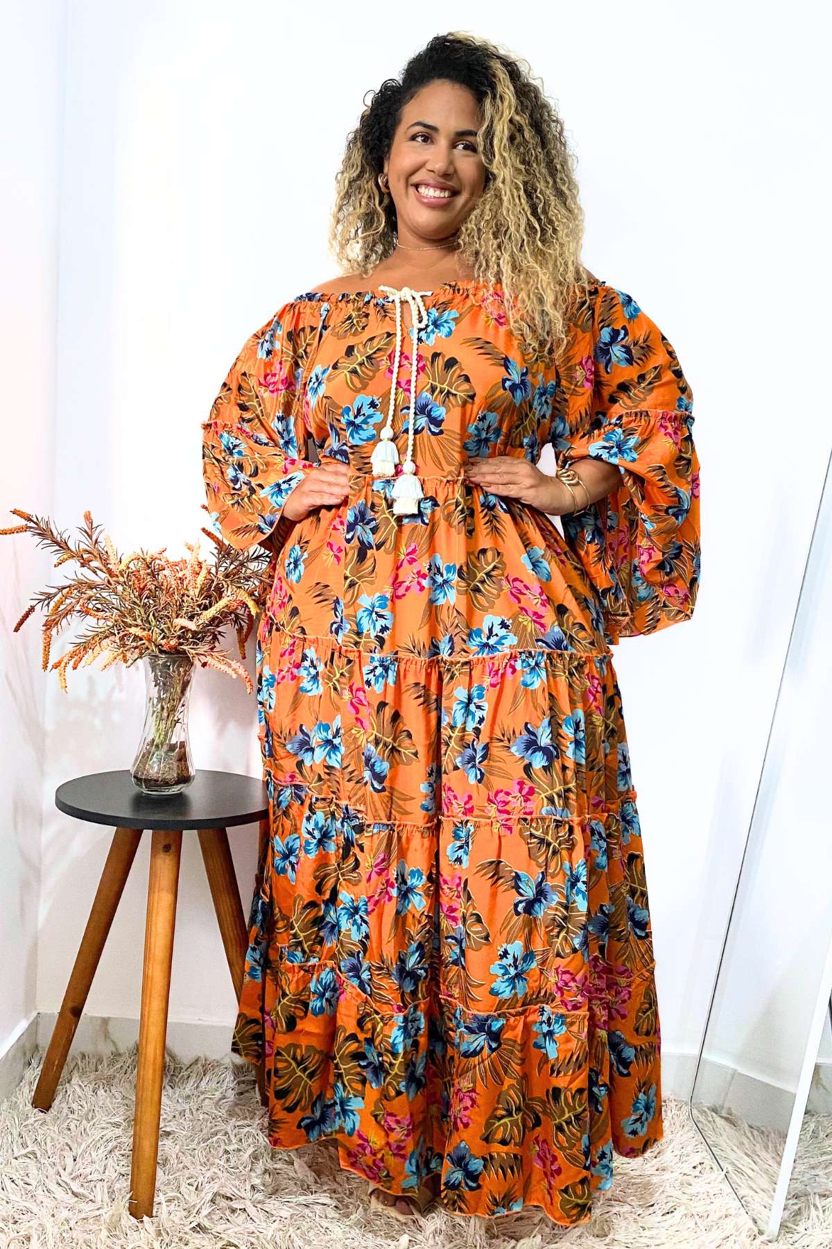 Vestido Longo Tropical Cromática Coleção Encanto Boho - Indra Moda Indiana