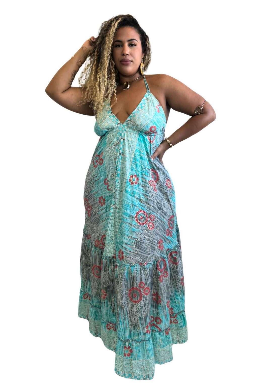 Vestido Longo Vibe Étnica Boho Vintage Coleção Premium - Indra Moda Indiana