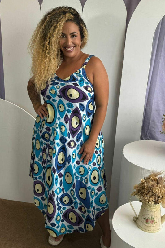 Vestido Trapézio Ajustável Olho Grego Viscose Coleção Premium 5925