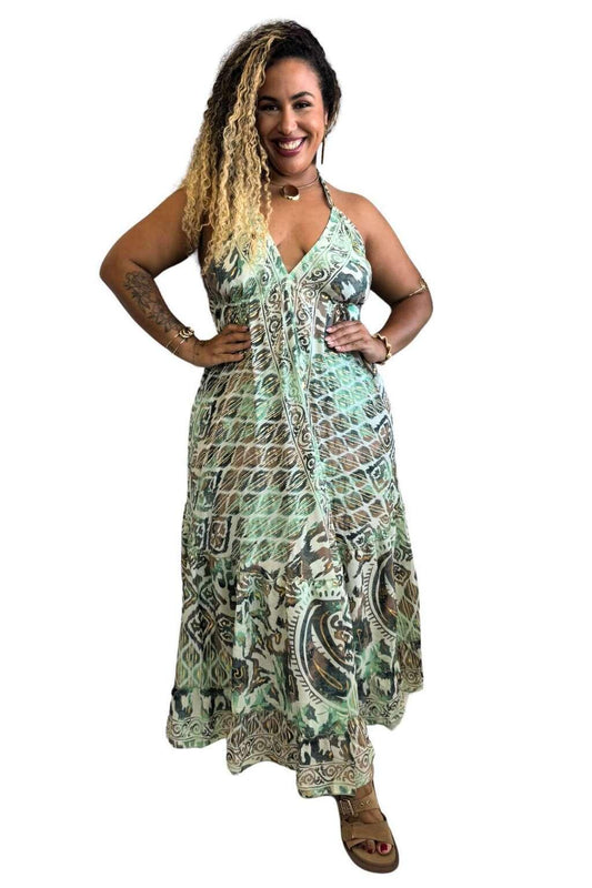 Vestido Longo Vibe Étnica Boho Vintage Coleção Premium 3515