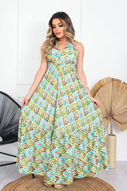 Vestido Longo Vibe Étnica Ajustável Boho Vintage Coleção Premium 3504.