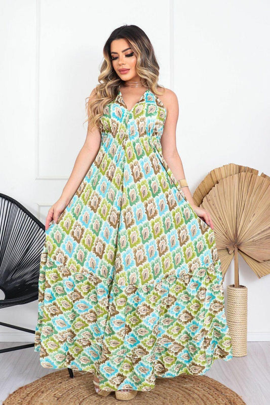 Vestido Longo Vibe Étnica Ajustável Boho Vintage Coleção Premium 3504