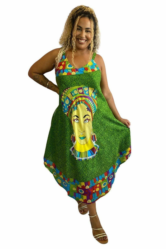 Vestido Trapézio Ajustável African Life Viscose Coleção Premium 6361