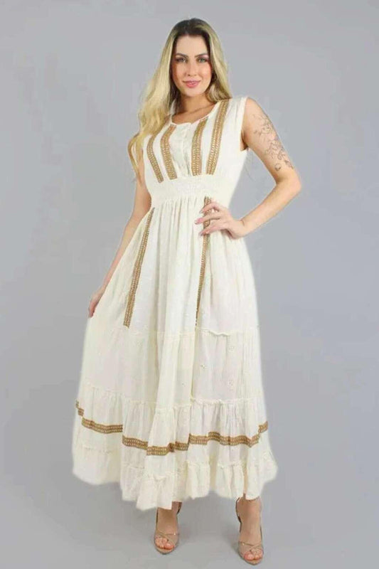 Vestido Boho Branco Longo Alma Leve Bordado Coleção Luxo c1 4171