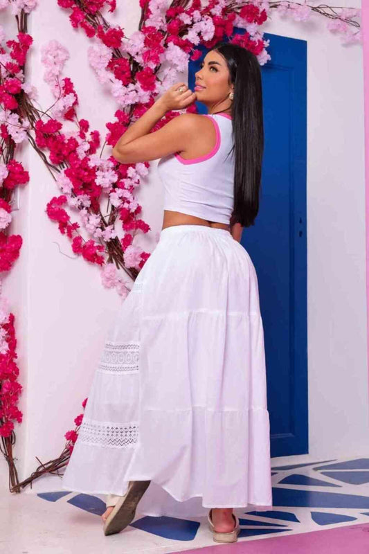 Saia Indiana Branca Longa Boho Branca Celestial Coleção Premium 7124