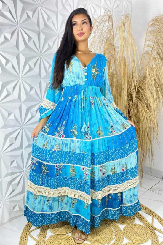 Vestido Boho Longo Alma Livre Bordado Linha Luxo