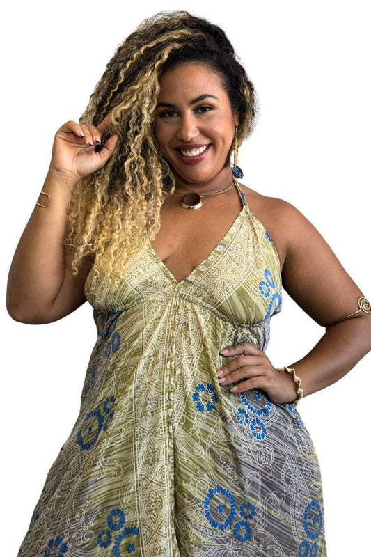 Vestido Longo Vibe Étnica Boho Vintage Coleção Premium 8519
