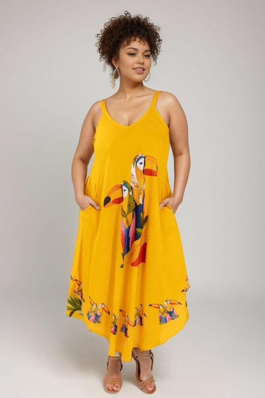 Vestido Trapézio Ajustável Tropical Vibes Soltinho Viscose Coleção Premium 191