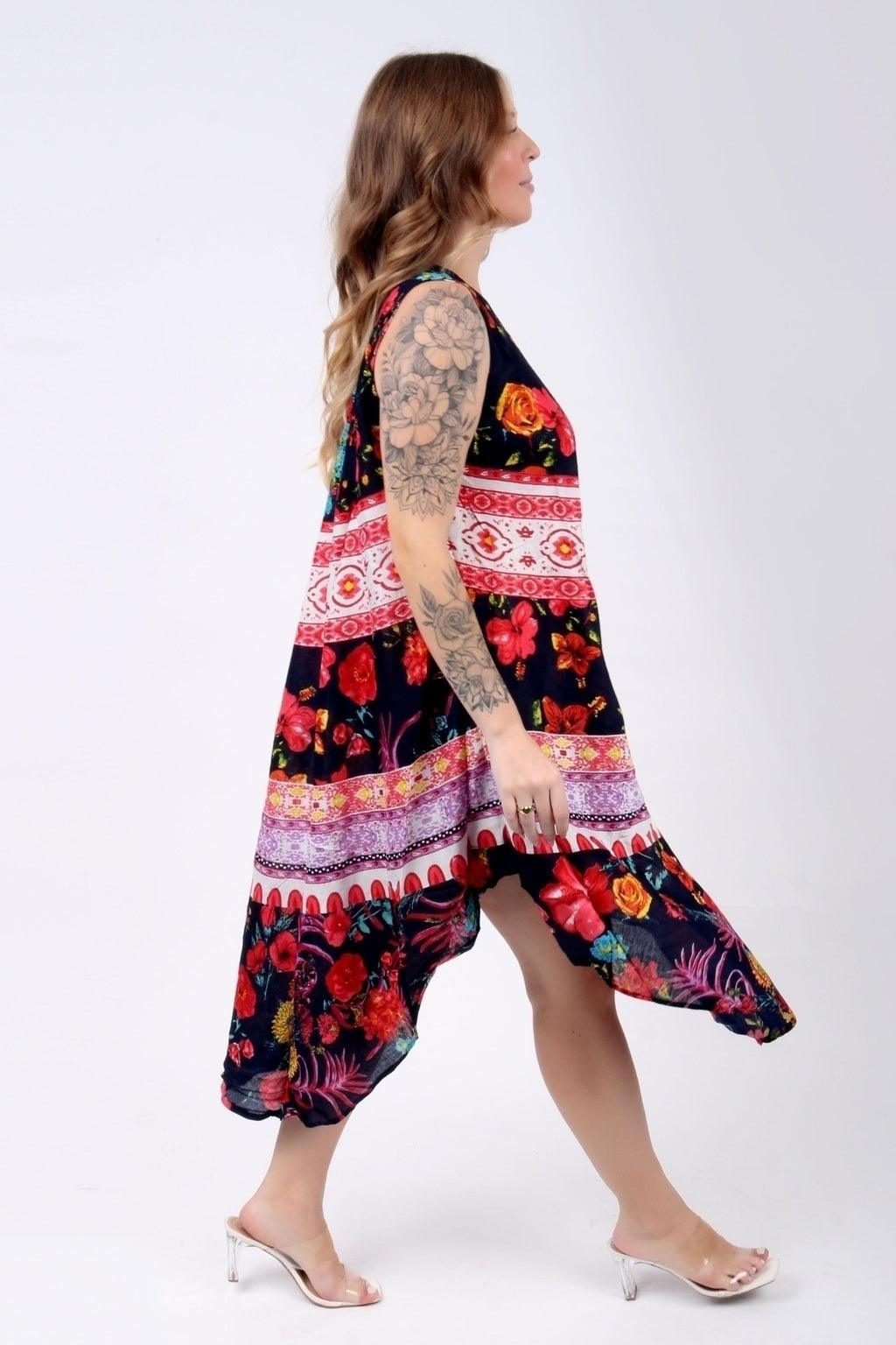 Vestido Trapézio Ajustável Rubi Floral Viscose Ajustável Coleção Premium 5654