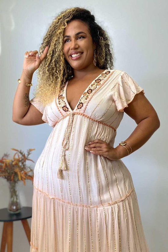 Vestido Longo Sonho do Alvorecer Bordado Coleção Luxo 8879