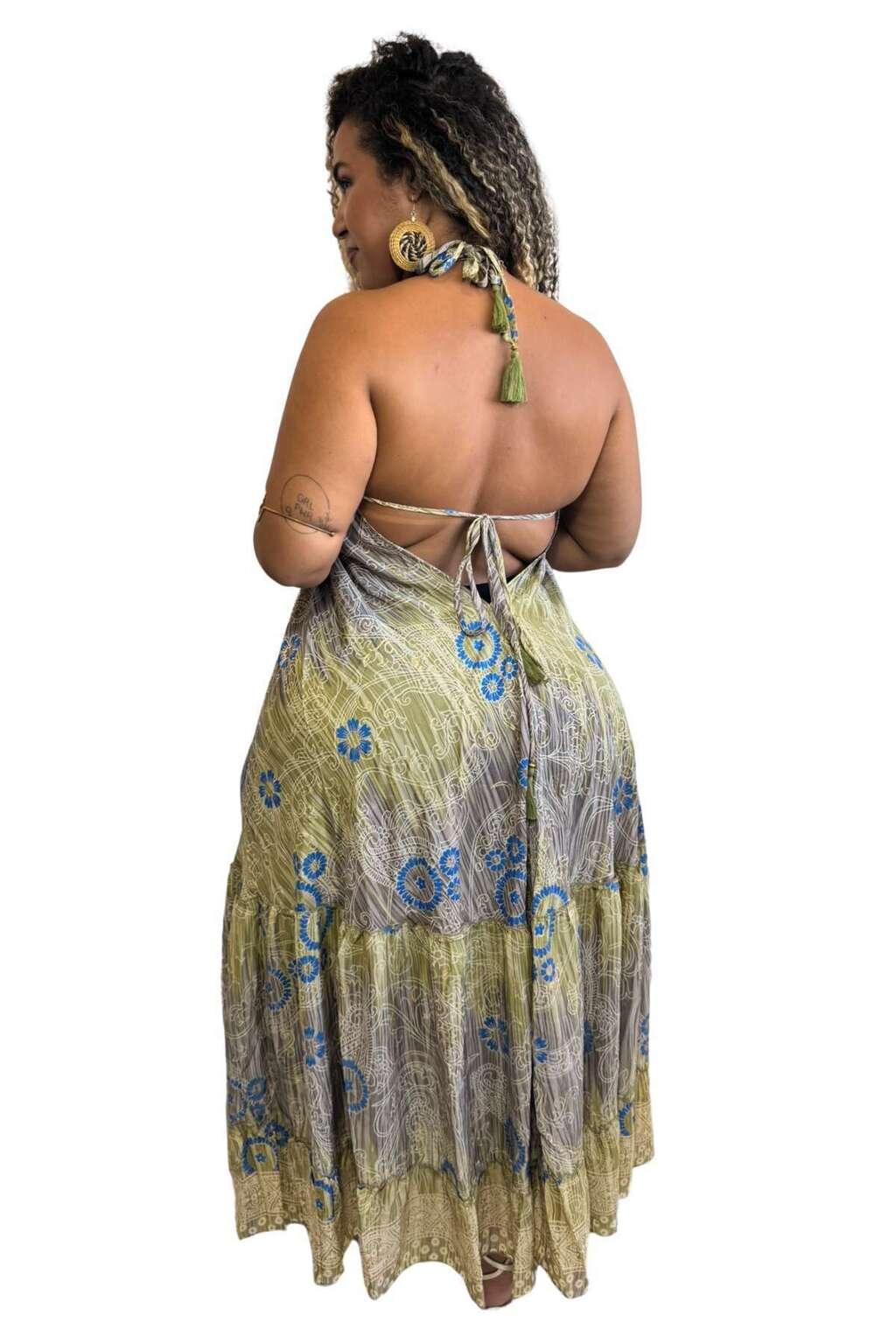 Vestido Longo Vibe Étnica Boho Vintage Coleção Premium 8519