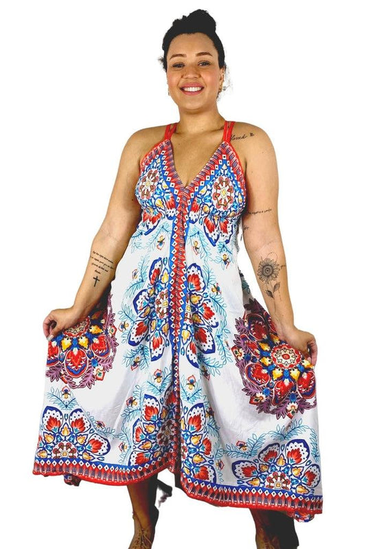 Vestido Feminino Longo Assimetrico Frente Única Mandalas Viscose Premium 2456