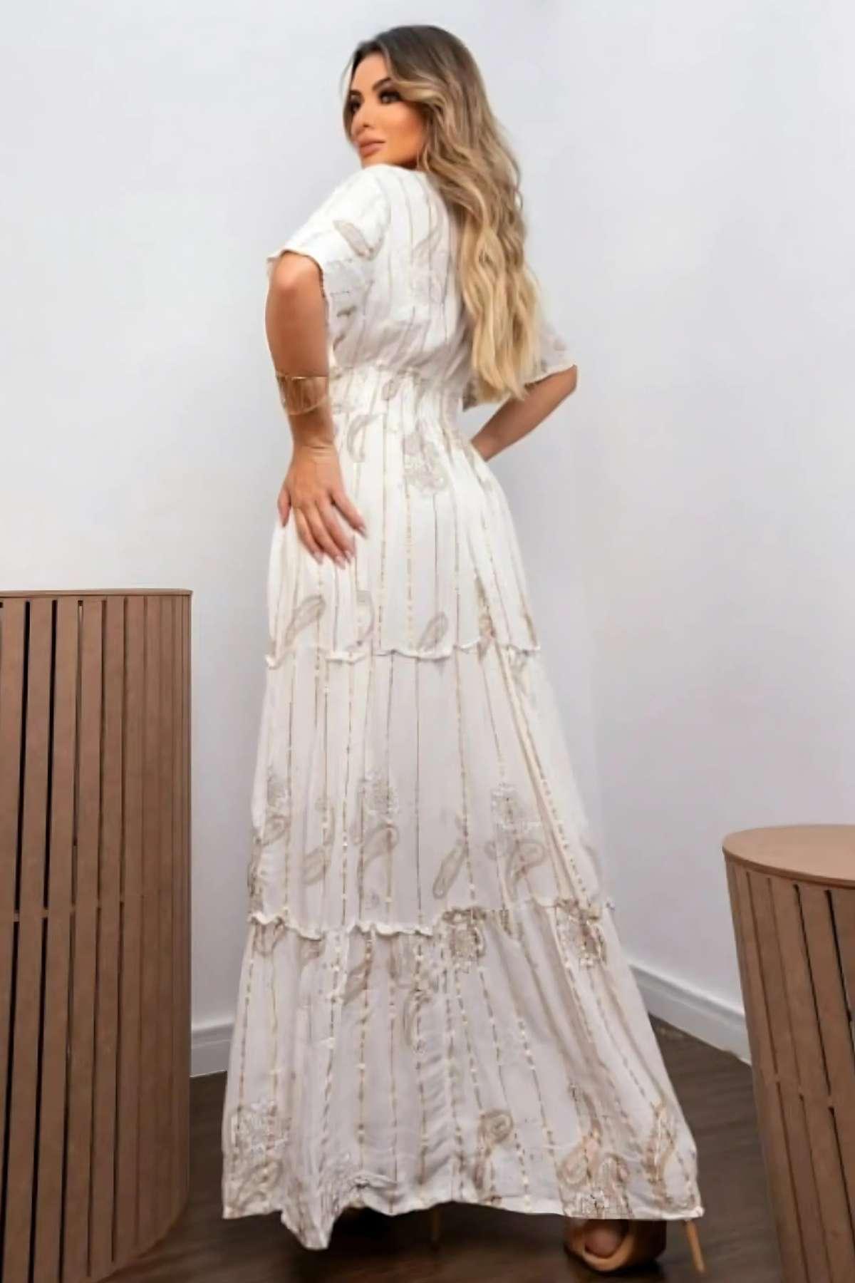 Vestido Boho Longo Aurora da Serra Bordado Linha Luxo.