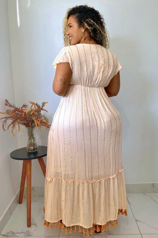Vestido Longo Sonho do Alvorecer Bordado Coleção Luxo 8879