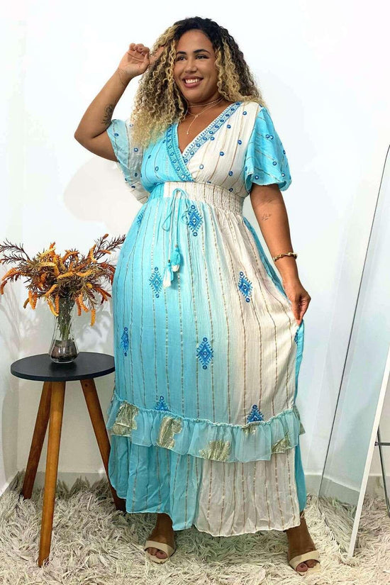Vestido Boho Longo Encanto Dubai Bordado Coleção Luxo
