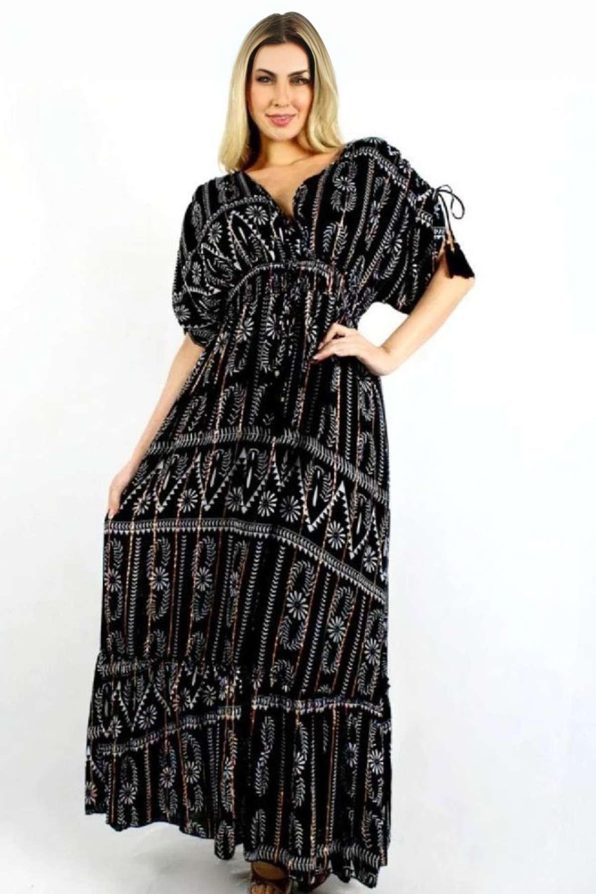Vestido Boho Longo Aurora Celeste Crepe Linha Luxo.