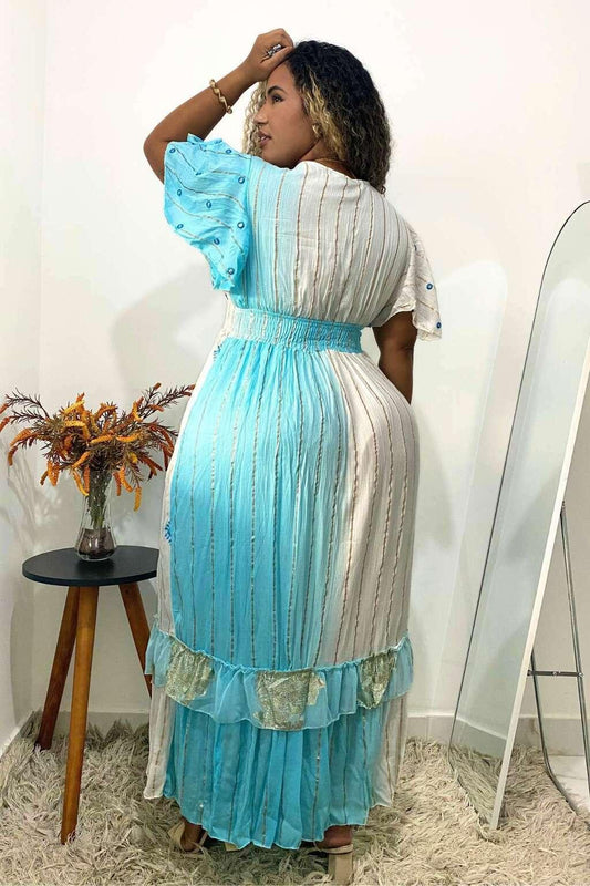 Vestido Boho Longo Encanto Dubai Bordado Coleção Luxo.