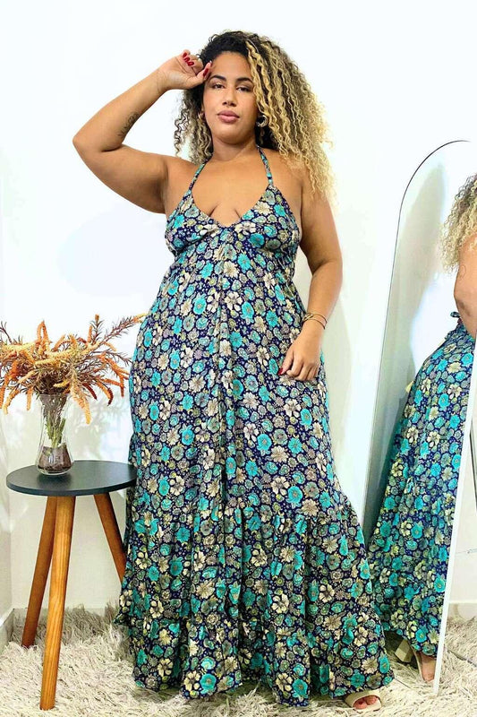 Vestido Indiano Longo Encanto Paisley Seda Coleção Premium 1660