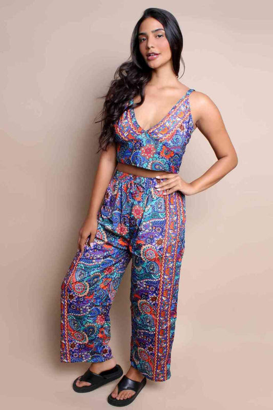 Conjunto Boho Seda Indiana Crooped + Calça Indiana Coleção Premium 3272