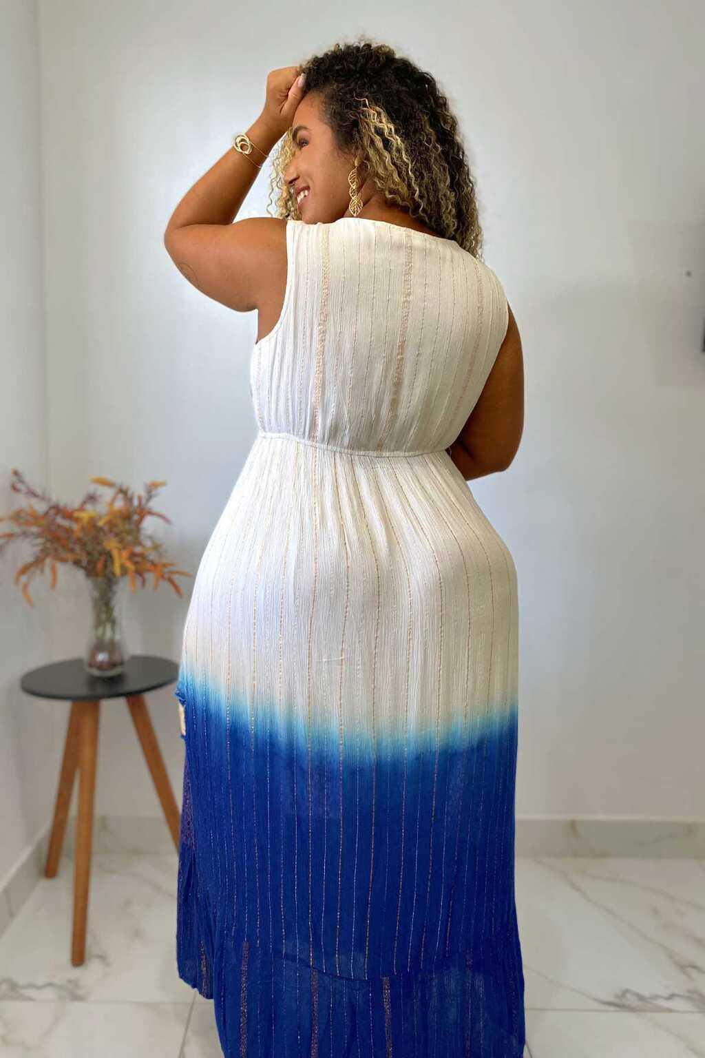 Vestido Longo Luz do Mediterrâneo Bordado Coleção Luxo 5462