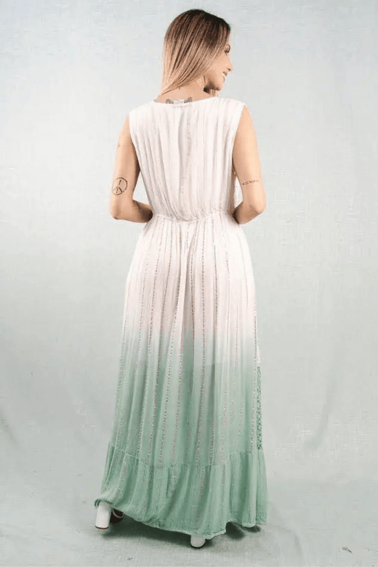 Vestido Longo Luz do Mediterrâneo Bordado Coleção Luxo 9278