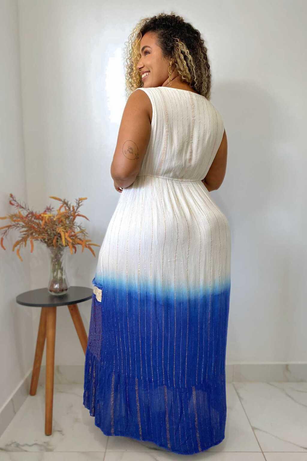 Vestido Longo Luz do Mediterrâneo Bordado Coleção Luxo 5462