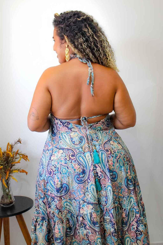 Vestido Indiano Longo Encanto Paisley Seda Coleção Premium 3259