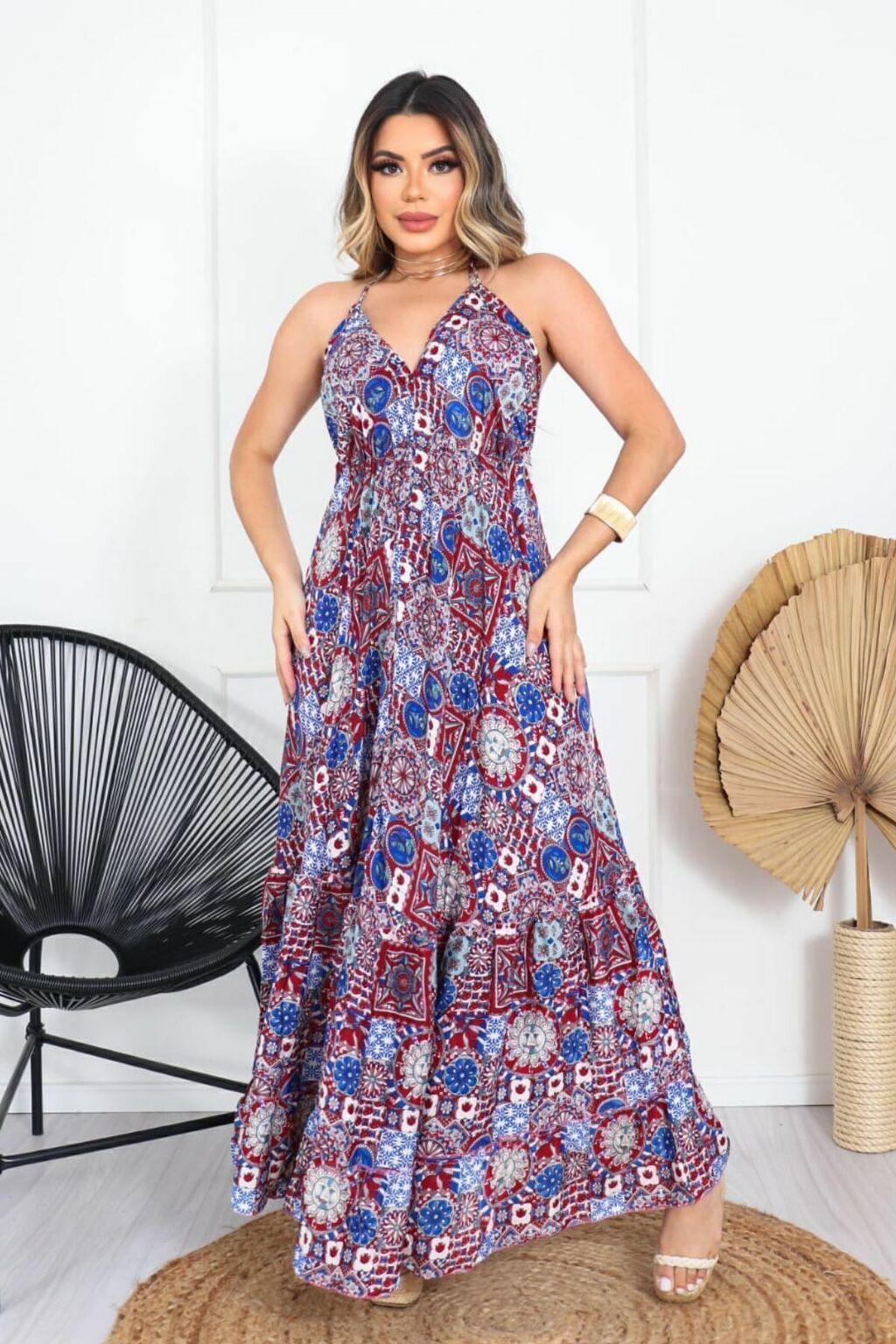 Vestido Longo Vibe Étnica Ajustável Boho Vintage Coleção Premium 3997.