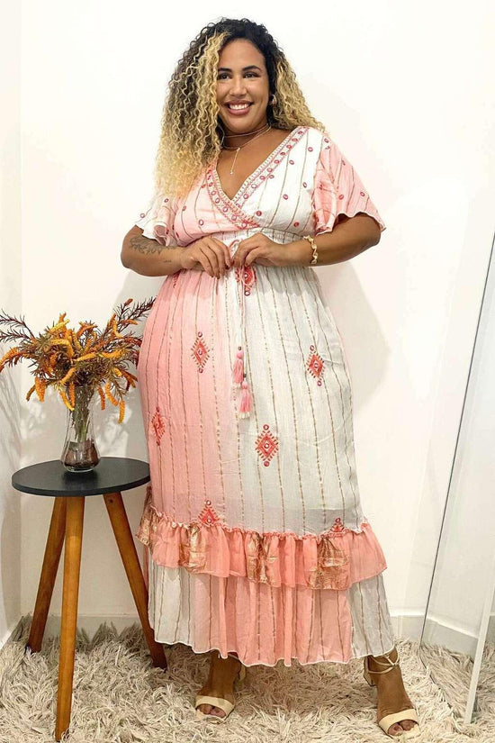 Vestido Boho Longo Encanto Dubai Bordado Coleção Luxo