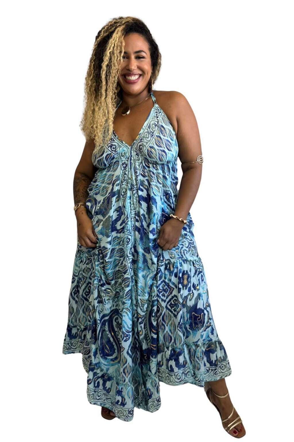 Vestido Longo Vibe Étnica Boho Vintage Coleção Premium 1813
