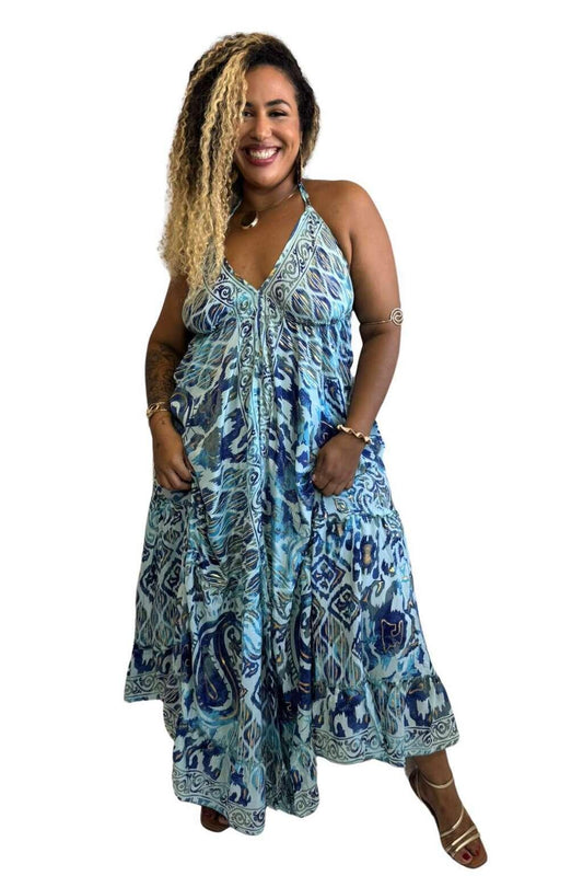 Vestido Longo Vibe Étnica Boho Vintage Coleção Premium 1813