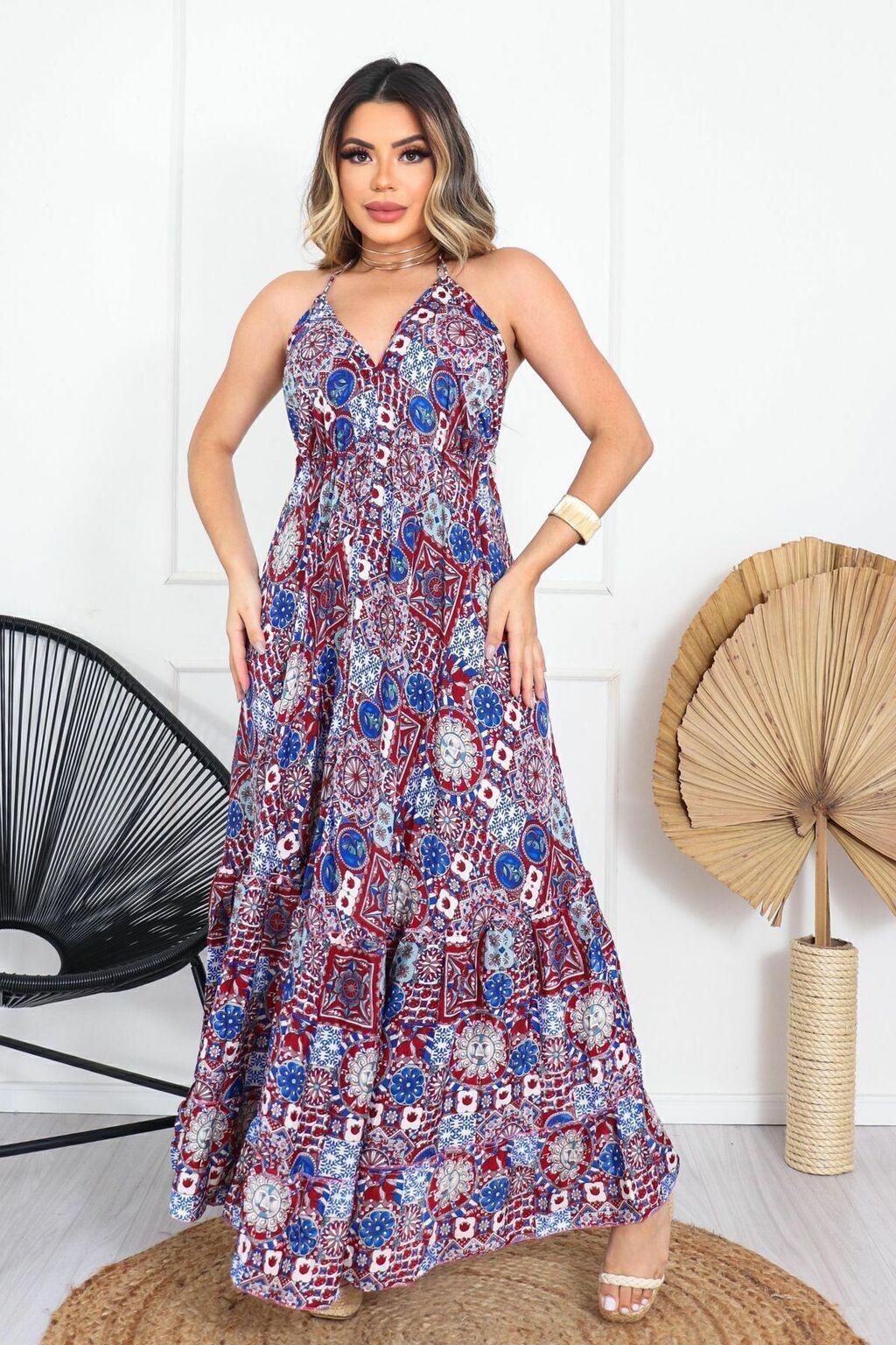 vestido longo vibe étnica ajustável boho vintage coleção premium 3997.