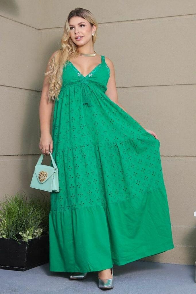 Vestido Longo Floresta Tropical Renda Coleção Luxo Boho 3688