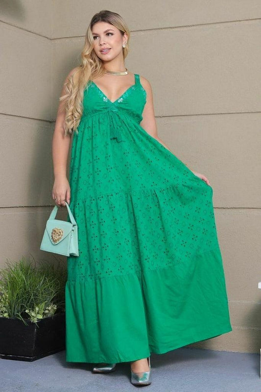 Vestido Longo Floresta Tropical Renda Coleção Luxo Boho 3688