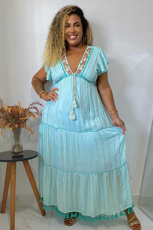 Vestido Longo Sonho do Alvorecer Bordado Coleção Luxo 7610