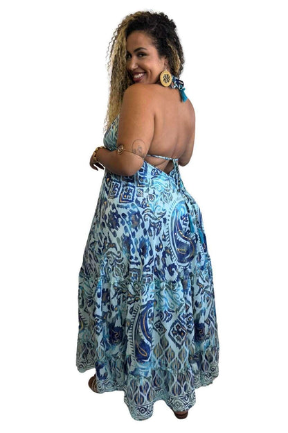 Vestido Longo Vibe Étnica Boho Vintage Coleção Premium 1813.