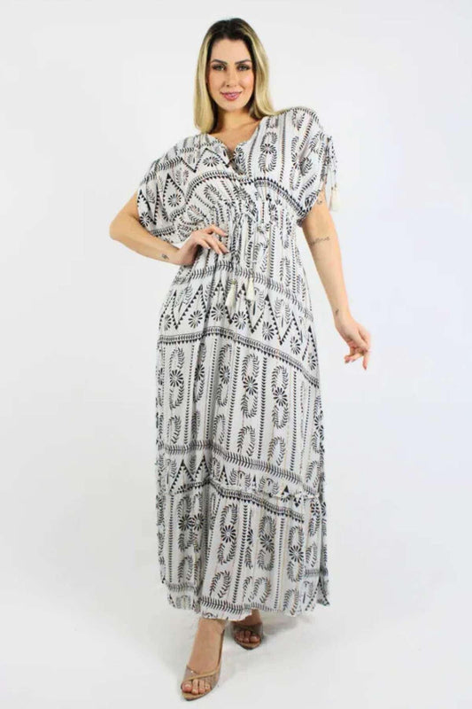 Vestido Boho Longo Aurora Celeste Crepe Linha Luxo