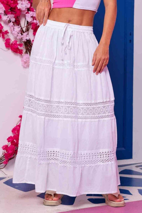 Saia Indiana Branca Longa Boho Branca Celestial Coleção Premium 7124