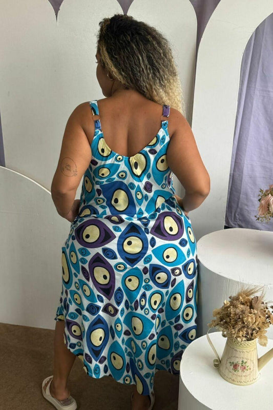 Vestido Trapézio Ajustável Olho Grego Viscose Coleção Premium 5925