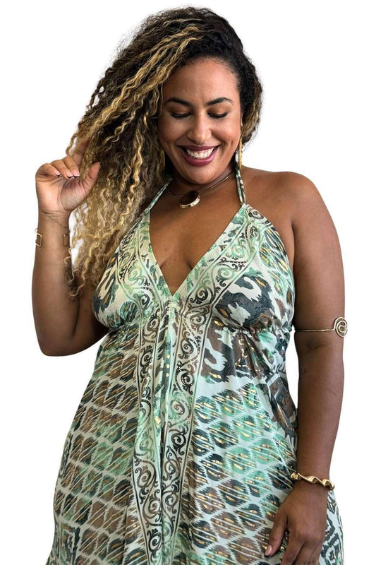 Vestido Longo Vibe Étnica Boho Vintage Coleção Premium 3515