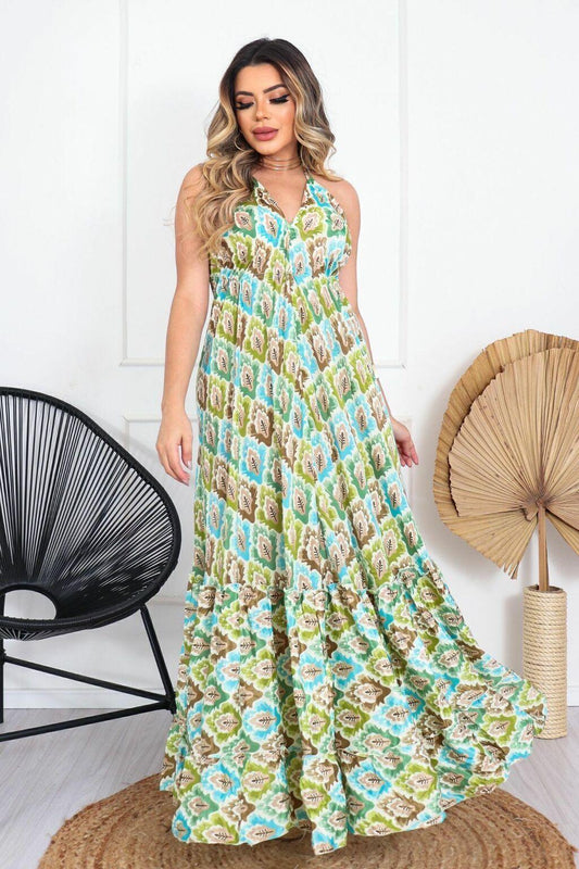 Vestido Longo Vibe Étnica Ajustável Boho Vintage Coleção Premium 3504