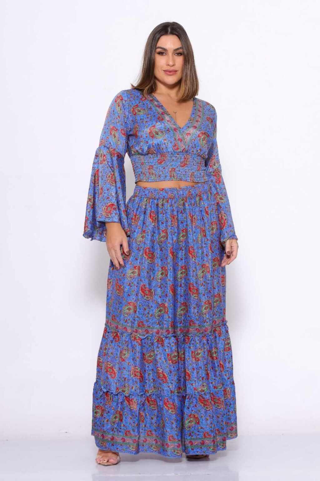 Conjunto Boho Seda Indiana Crooped + Saia Indiana Coleção Premium 3636