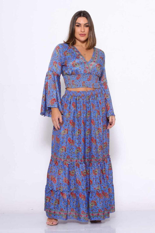 Conjunto Boho Seda Indiana Crooped + Saia Indiana Coleção Premium 3636